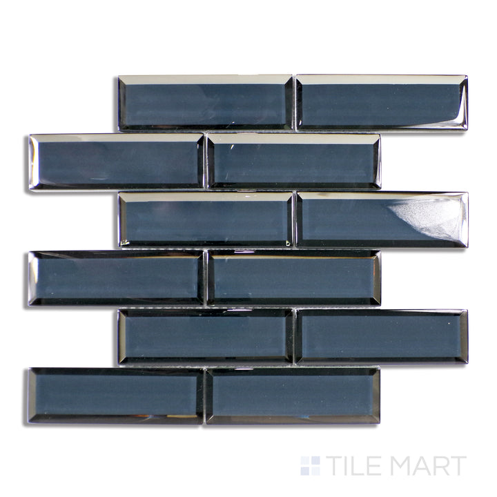 Aerial view of Modern Glass Blue Brick Glossy Mosaic, presenting a rich blue shade with a glossy, smooth texture in a classic brick formation.