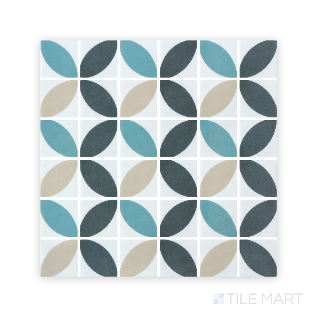 A macro shot of Onix Glass - Icon Mix Blue 2" Square Azalea Matte Mosaic tile captures its deep blue shade and soft matte finish, offering a striking and contemporary touch.