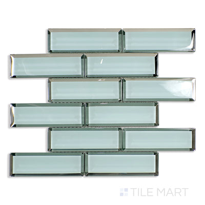 Glass Modern 2X6 Brick Glass Mosaic 12X12 Green Glossy