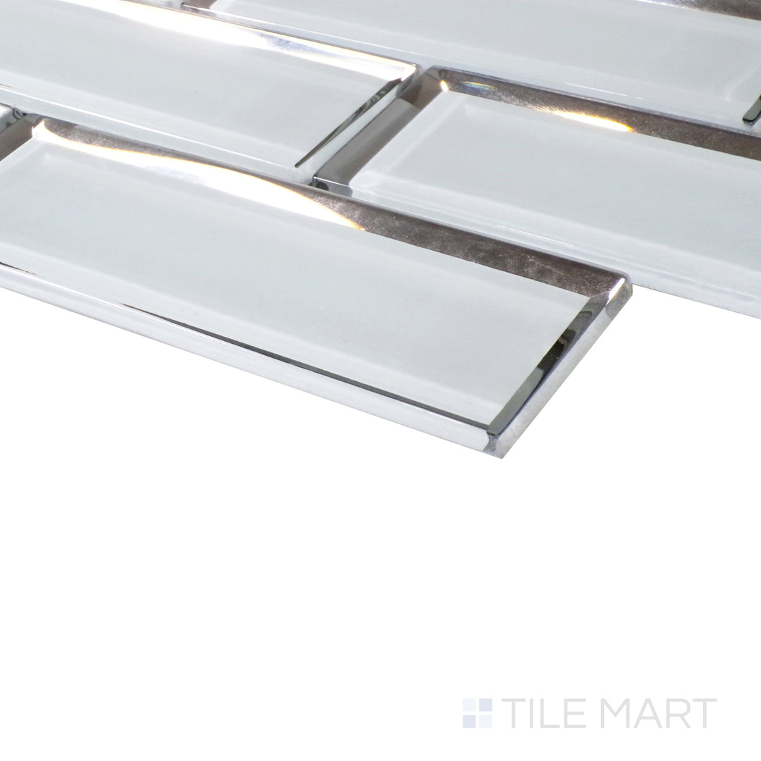 An angled perspective emphasizes the contemporary appeal of grey glass brick tiles, reflecting light for a sophisticated finish.