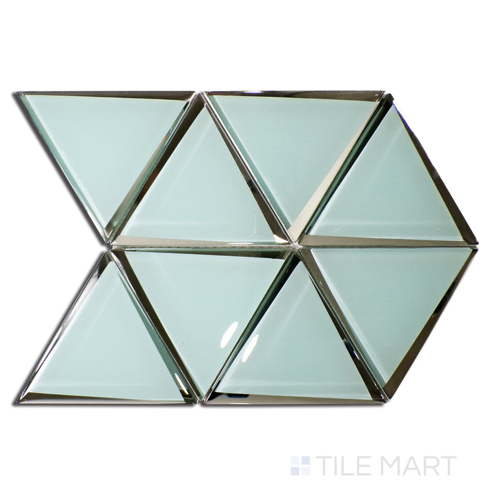 Top-down view of Modern Glass Green 6" Triangle Glossy Mosaic, presenting a refreshing green hue with a brilliant glossy finish in a triangular format.