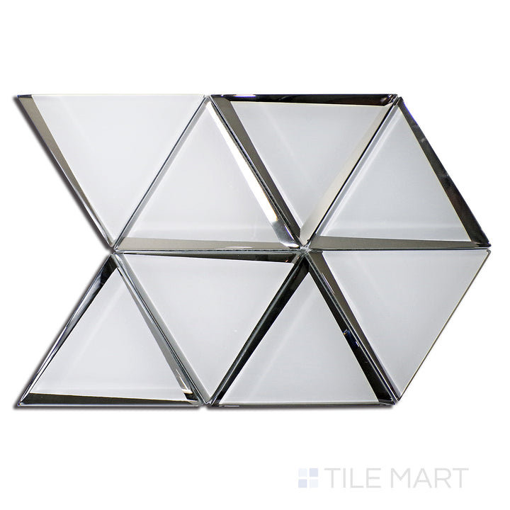 Overhead shot of Modern Glass White 6" Triangle Glossy Mosaic, featuring a pristine white surface with a glossy, sleek finish in a contemporary triangle pattern.