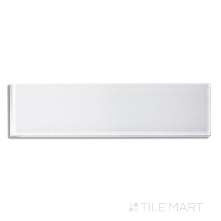 Top-down perspective of Glass Pastel White 3X12 Glossy, highlighting a crisp white surface with a smooth and reflective glossy texture.
