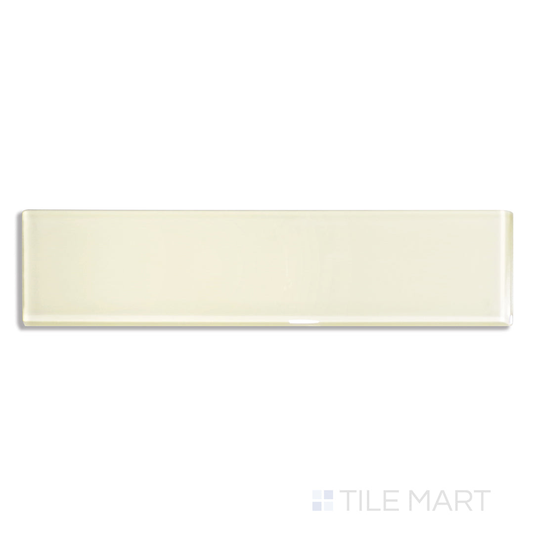 Overhead image of Glass Pastel Yellow 3X12 Glossy, featuring a warm pastel yellow tone with a radiant glossy sheen.