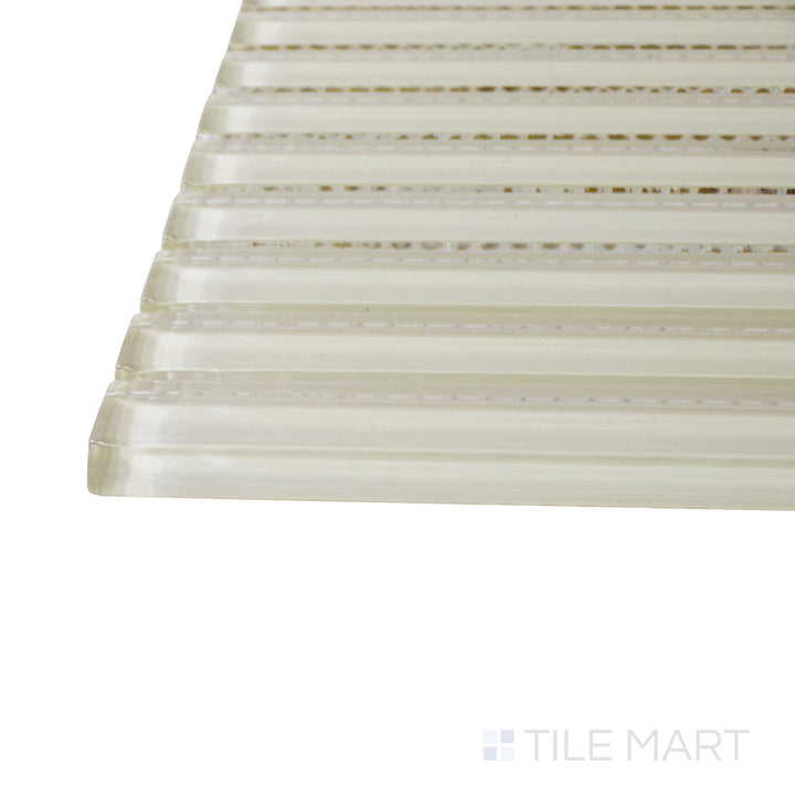 A corner perspective of the Glass Pastel Yellow Grid glossy mosaic tile emphasizes its warm yellow tones and precise grid layout, adding a cheerful and lively touch to interiors.