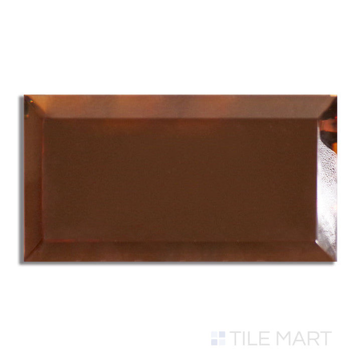 Top-down view of Glass Reflections Copper 3X6 Beveled Glossy, featuring a rich copper hue with a reflective glossy surface and beveled edges for depth.
