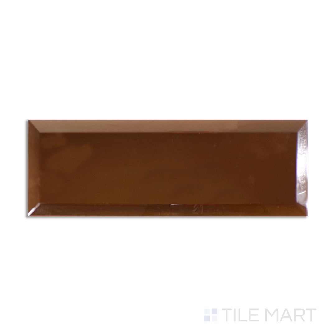 Aerial view of Glass Reflections Copper 4X12 Beveled Glossy, emphasizing a warm copper hue with a deep glossy sheen and beveled design for added dimension.