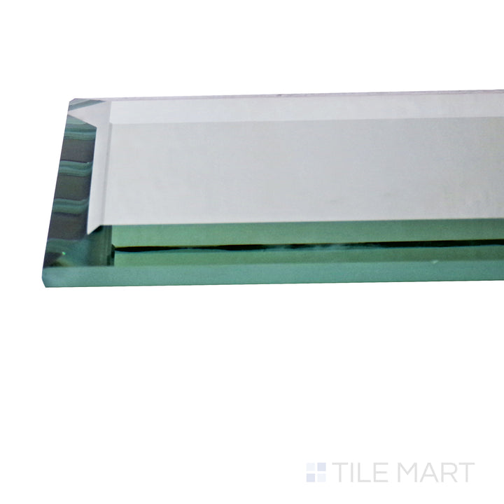 Captured from a corner angle, the Glass Reflections Platinum 4x12 beveled glossy tile showcases its bright platinum hue and elongated beveled edges, adding a high-end and reflective touch.