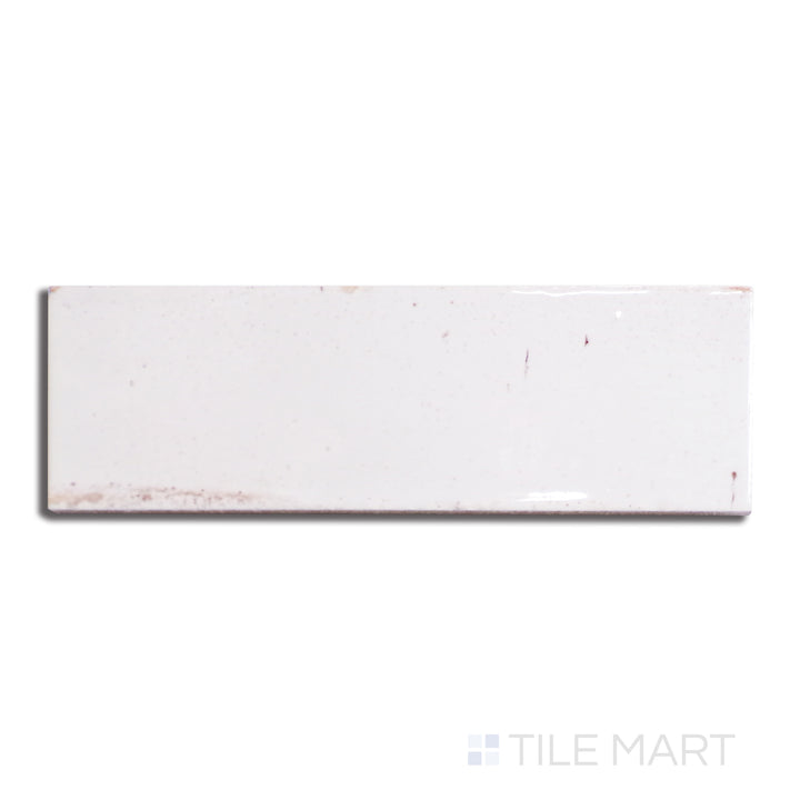 Overhead shot of Gleeze Bianco 2X6 Glossy Porcelain, featuring a crisp white surface with a reflective sheen for a sleek, contemporary look.