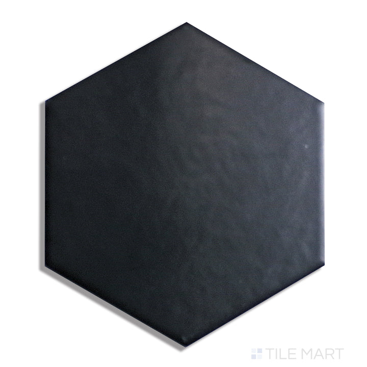 Aerial image of Hexatile Negro 8" Hexagon Matte Porcelain, showcasing a bold black finish in a modern hexagon format.