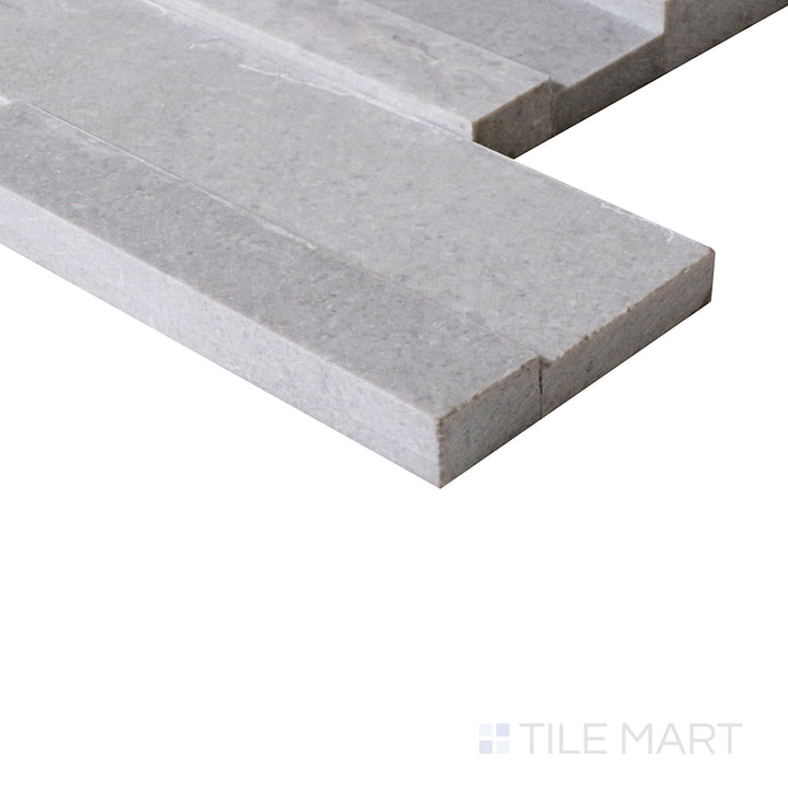 An angled perspective highlights the cool, sophisticated gray tones of this Milano Grey tile, offering a sleek and versatile finish.