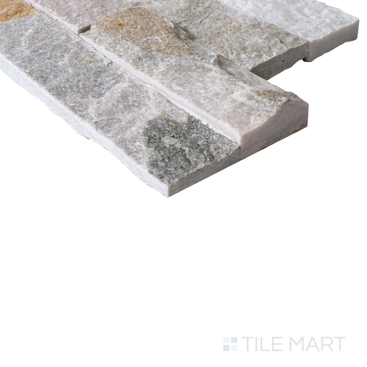 An angled shot showcases the warm, golden hues of the Desert Honey stackstone, bringing out the rich veining and layered depth.