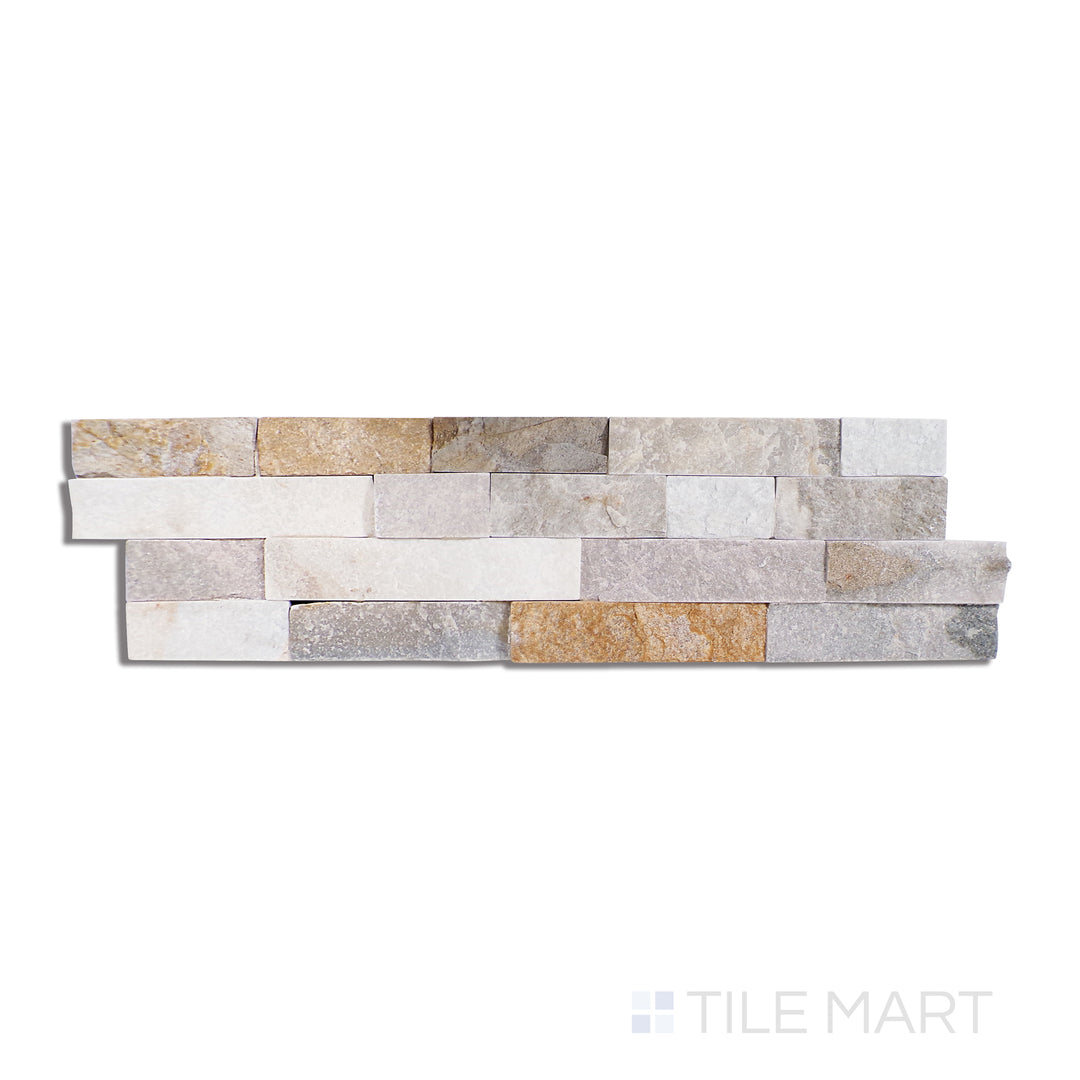 Top-down view of Natural Splitface Stackstone Panels Desert Honey 6X24, featuring a warm, golden-brown stone arrangement with natural depth.