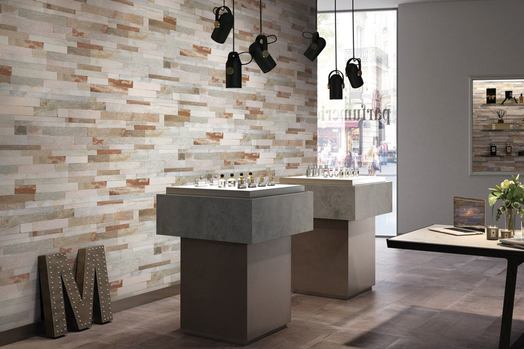 A cozy and warm ambiance created by Natural Splitface Stackstone Panels Desert Honey 6X24, infusing natural charm with rich earthy tones.