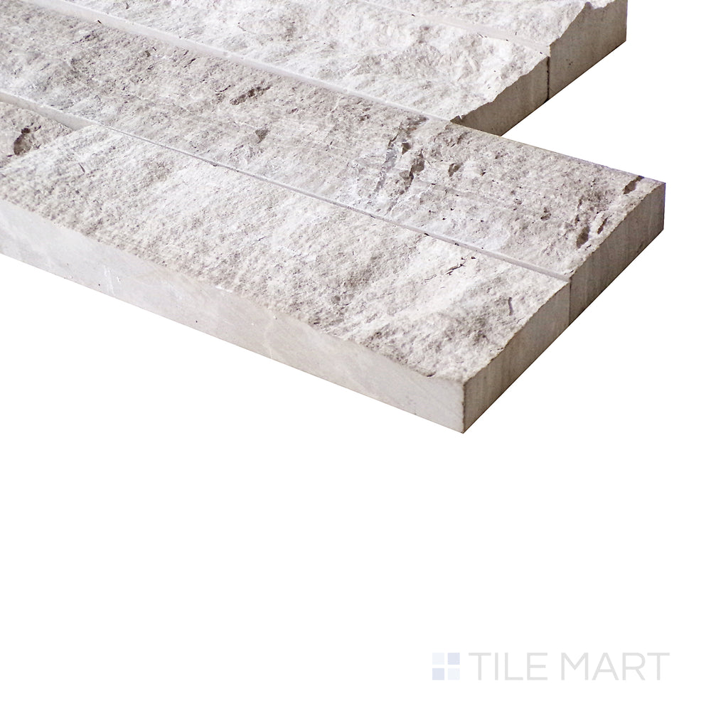 An angled view captures the wood-like grain and natural depth of the Wooden Vein stackstone, offering a rustic yet modern touch.