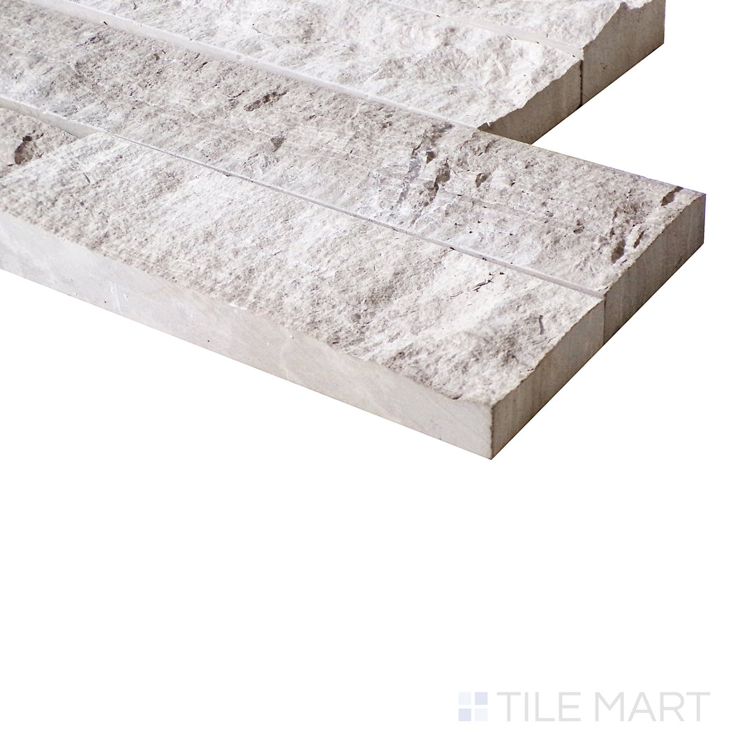 An angled view captures the wood-like grain and natural depth of the Wooden Vein stackstone, offering a rustic yet modern touch.