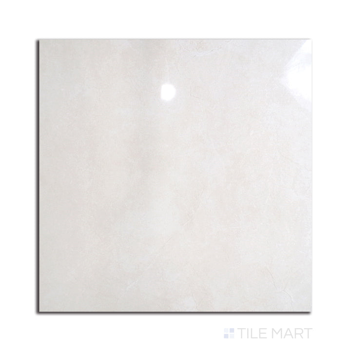 Top-down view of Lugano Marfil 24X24 Polished Porcelain, featuring a creamy beige surface with a high-gloss finish for a refined look.