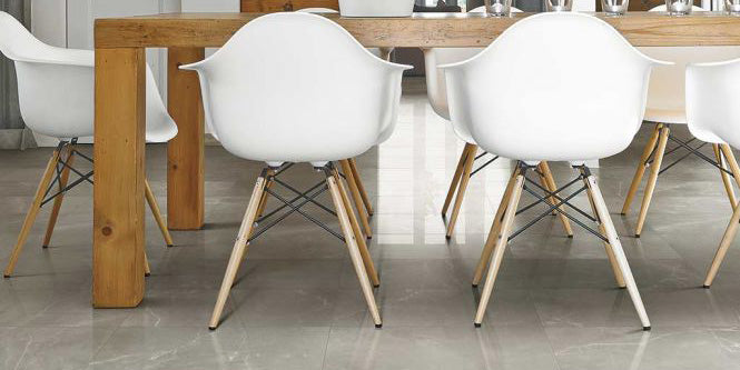 An elegant interior showcasing Luxury Amani Grey 12X24 polished porcelain, enhancing the space with sleek sophistication.