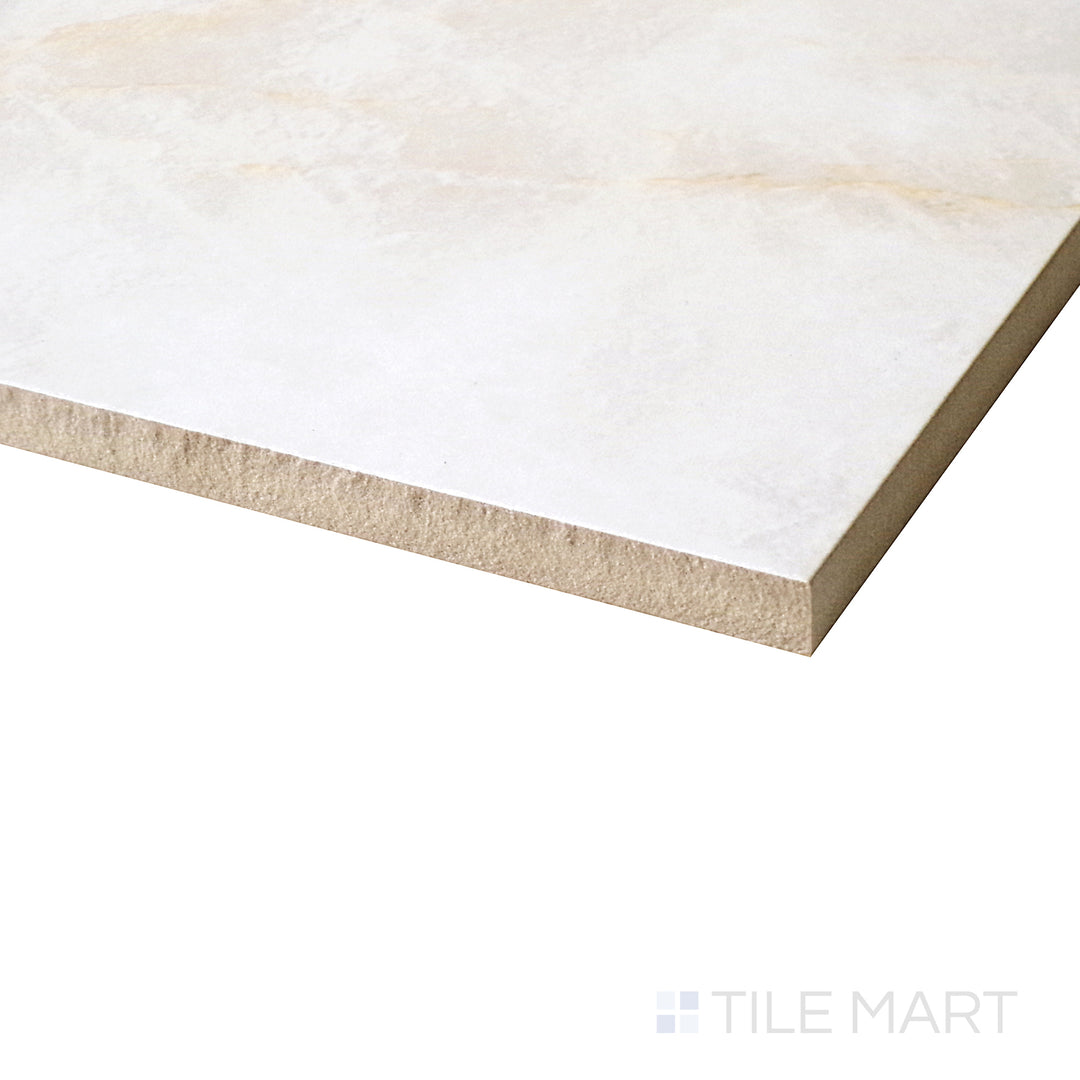 Luxury Kristalus Cream 48x48 Polished Porcelain in an angled shot, featuring its soft cream hue and reflective finish.