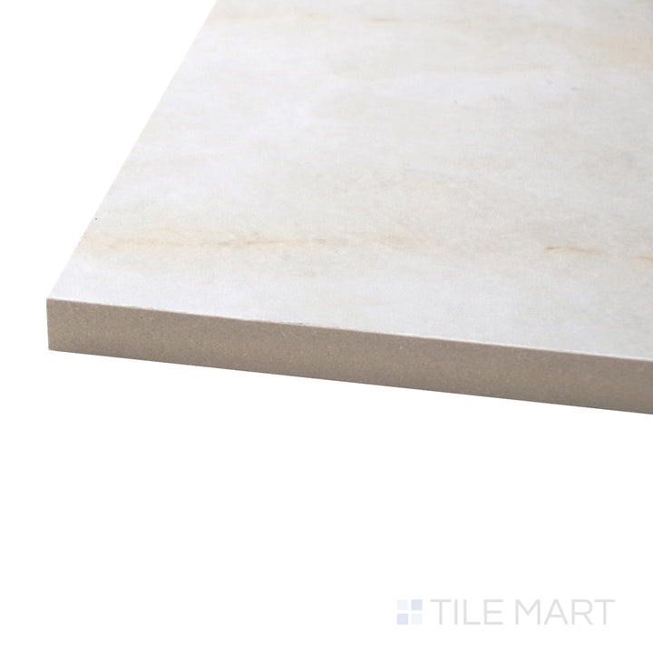 A corner shot of the Luxury Kristalus Cream 48x48 polished porcelain tile highlights its creamy neutral tones and sleek polished finish, perfect for sophisticated and timeless interiors.