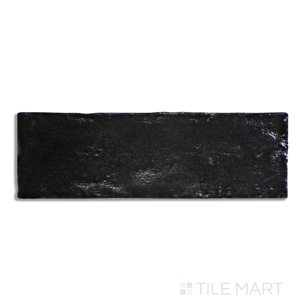 Top-down view of Mallorca Black 2X8 Matte Ceramic, featuring a deep black hue with a smooth matte surface for a modern touch.