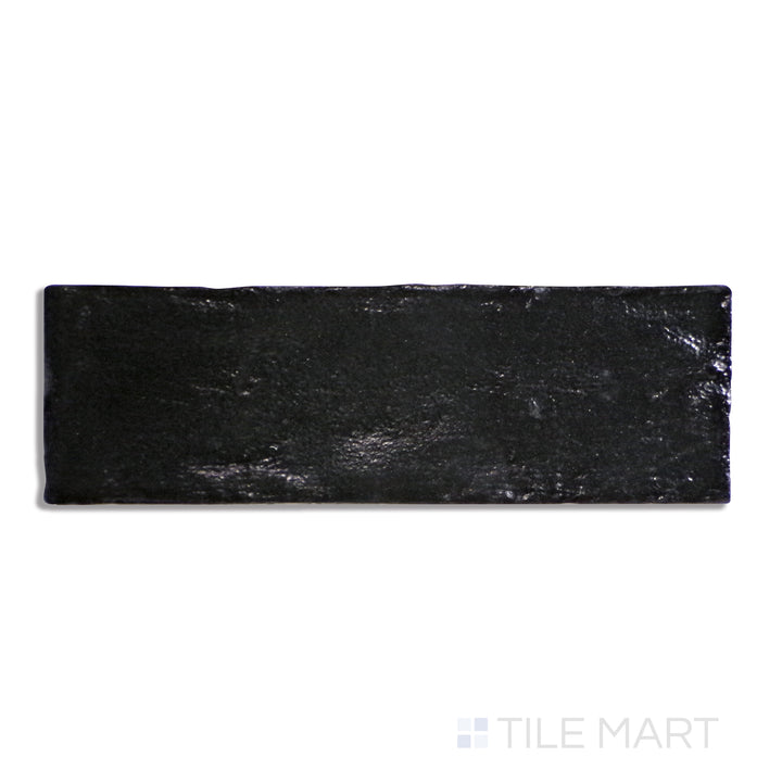 Top-down view of Mallorca Black 2X8 Matte Ceramic, featuring a deep black hue with a smooth matte surface for a modern touch.