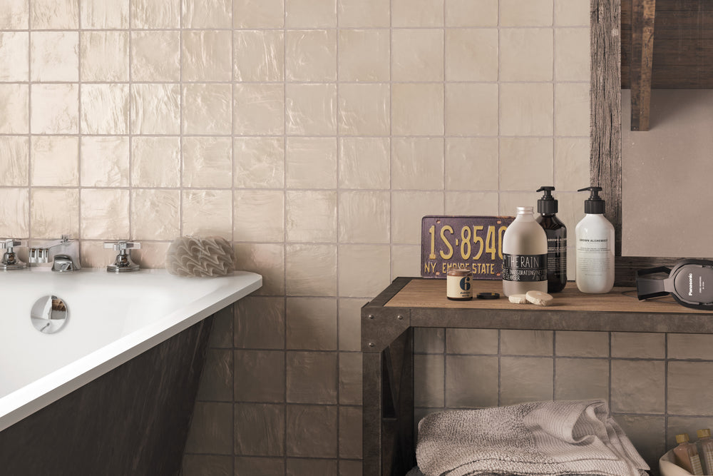 A warm and welcoming lifestyle scene with Mallorca Cream 4X4 matte ceramic, perfect for a soft and neutral aesthetic.