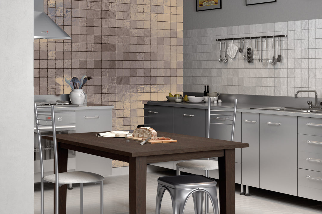 A crisp and minimalist design featuring Mallorca White 4X4 matte ceramic, delivering timeless simplicity.