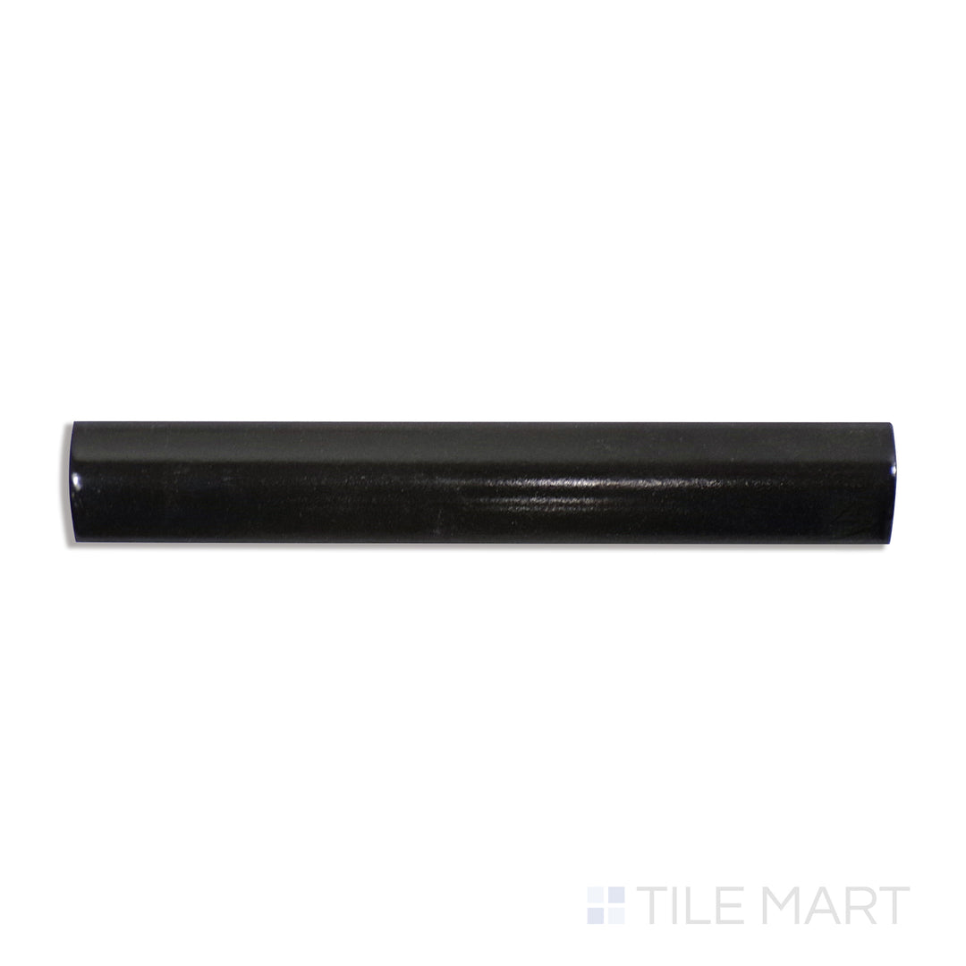 Aerial view of Mallorca Black 1X8 Matte Ceramic Pencil, displaying a slim, deep black ceramic trim with a modern matte texture.