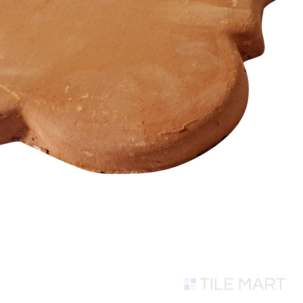 Angled close-up capturing the Riviera-style edges of Lincoln Pavers Red 8X9 natural terracotta tile.