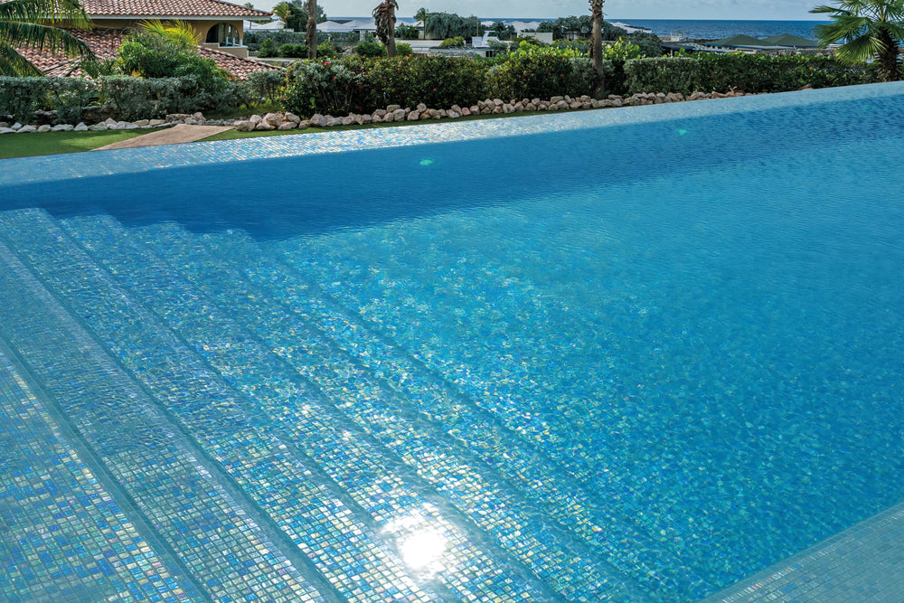 A tranquil and coastal-inspired setting with Opalescent Celeste Azul 1