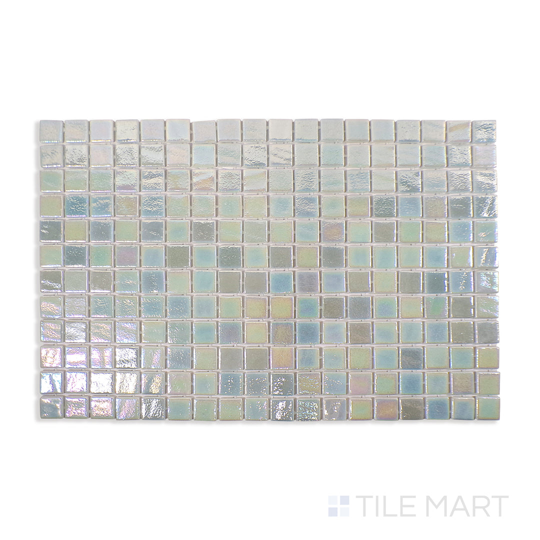 A fresh green hue with opalescent brilliance, this Claro Verde mosaic is crafted in a 1-inch square pattern, displayed in a top-down format for clarity.