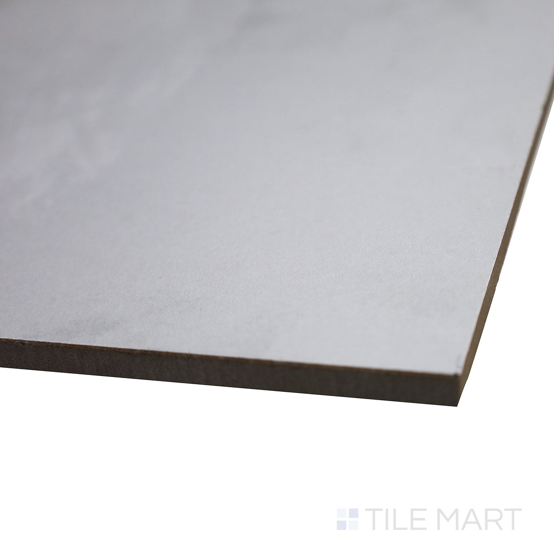 Angled perspective highlighting the expansive, high-end aesthetic of Onyx White 48X48 polished porcelain tile.