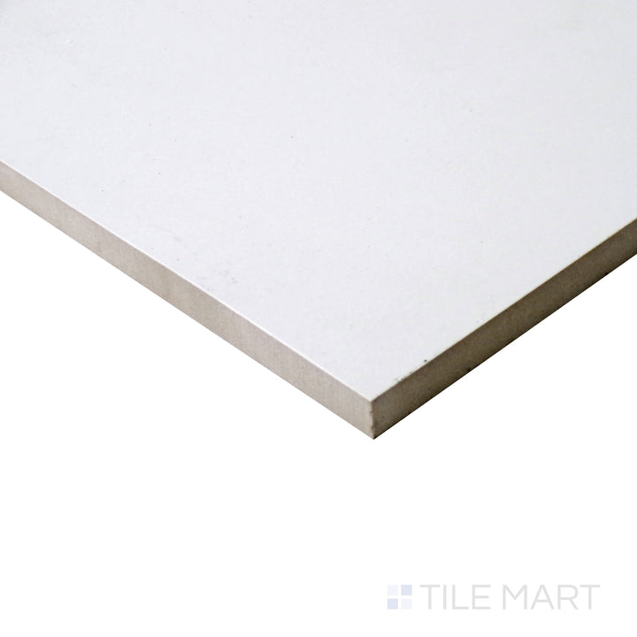 Side view emphasizing the crisp white elegance of Pearl Super White 24X24 matte porcelain tile.
