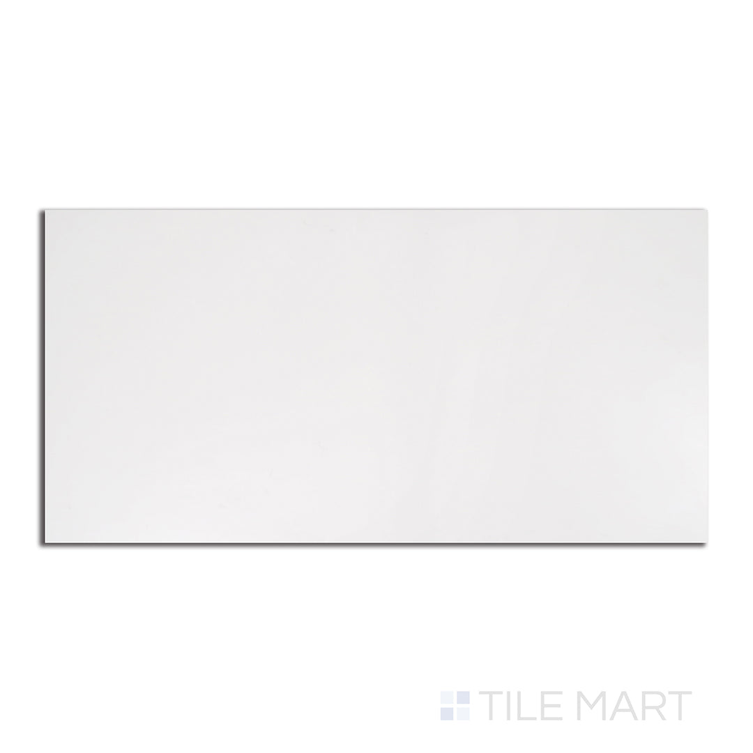 A spacious 24x48 matte porcelain tile in Pearl Super White, with a velvety surface, featured in a top-down perspective to enhance its subtle texture.
