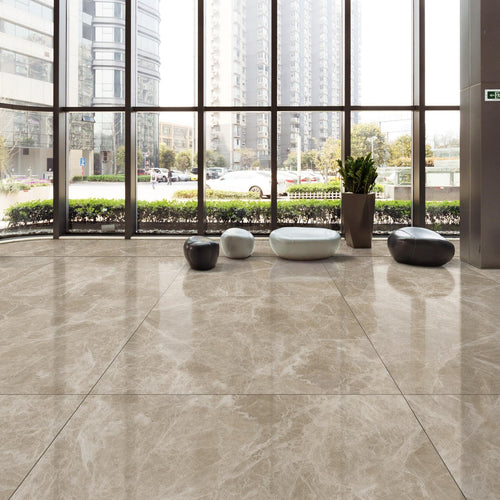 Polished Marble Porcelain Large Format Field Tile 48X48 Emperador Light