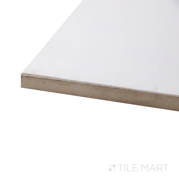 A corner perspective of the Polished Marble Statuario Venato 48x48 porcelain tile highlights its grand format and luxurious veining, delivering a high-end marble-inspired aesthetic.