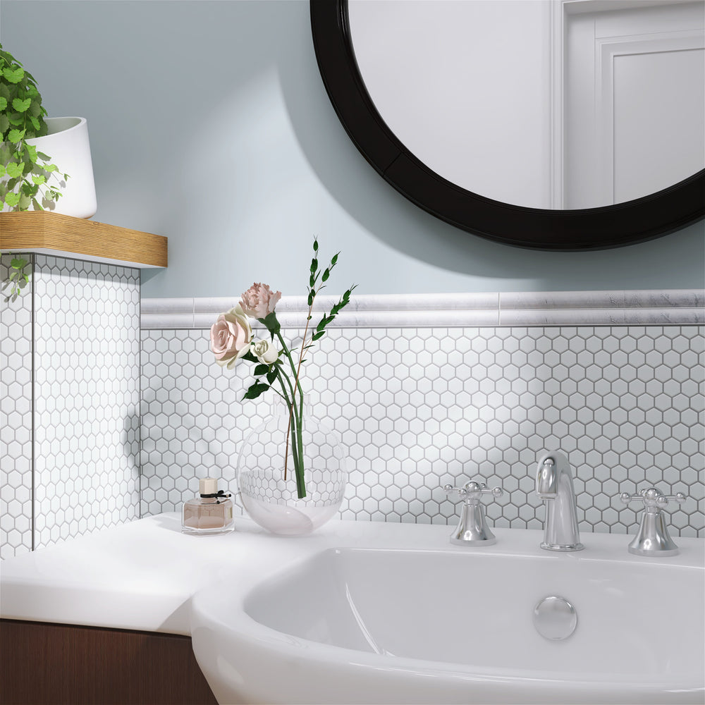 A minimalist and clean space with Porcelain Glazed Mosaics White 2