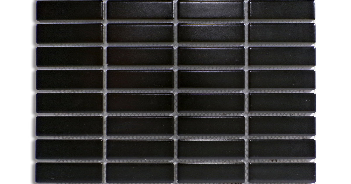 Metro Black 1X3 Grid Matte Porcelain Mosaic | Tilemart