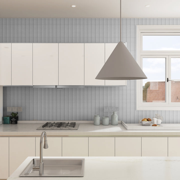 A refined and structured ambiance with Porcelain Glazed Mosaics Gray Grid Matte, offering subtle texture and pattern for a timeless appeal.