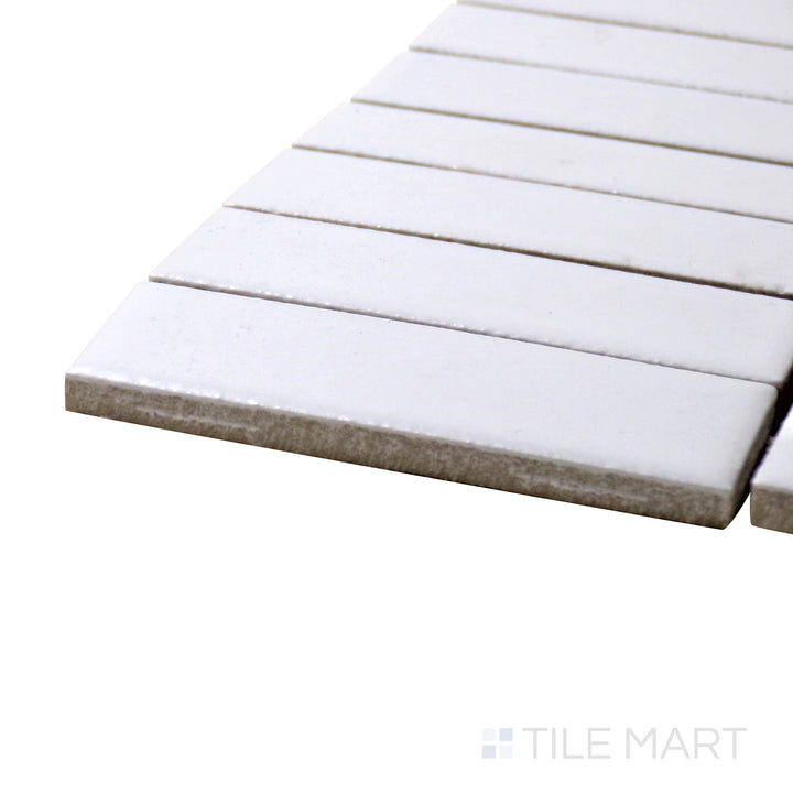 A corner shot of the Porcelain Glazed Mosaics White Grid matte tile emphasizes its bright white finish and structured design, perfect for modern and traditional spaces alike.