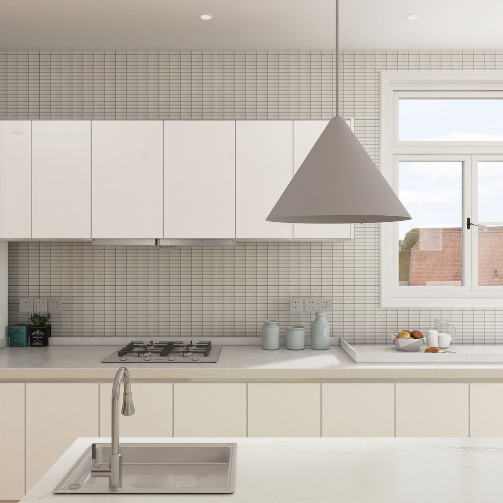 A classic and airy design featuring Porcelain Glazed Mosaics White Grid Matte, ideal for a light and open aesthetic.