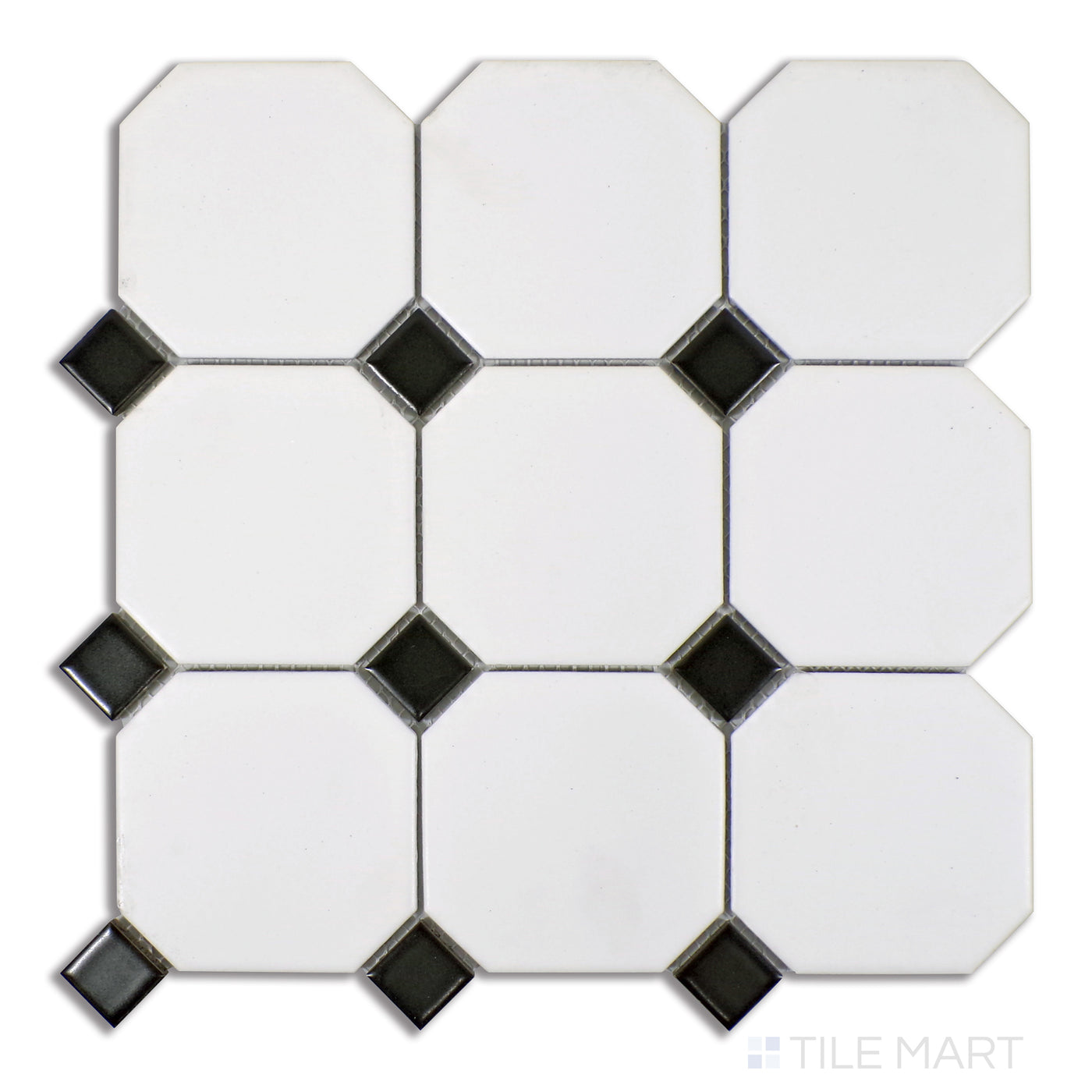 Porcelain Glazed Mosaics 4X4 Octagon Porcelain Mosaic 12X12 White With Black Dot Matte