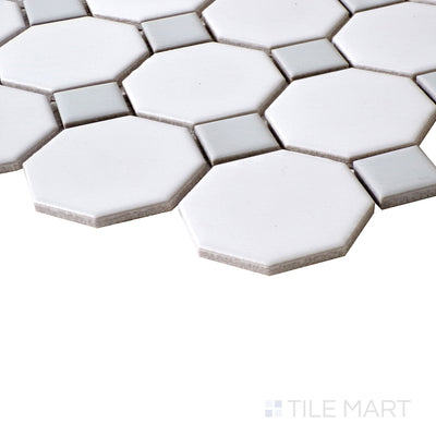 Porcelain Glazed Mosaics 2X2 Octagon Porcelain Mosaic 12X12 White With Gray Dot Matte