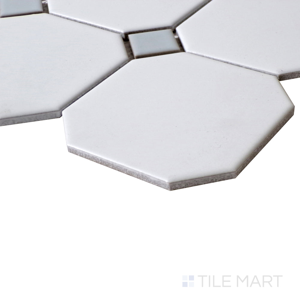 Angled shot displaying the intricate design of Porcelain Glazed White With Gray Dot 4