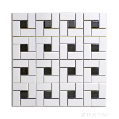 Porcelain Glazed Mosaics Pinwheel Porcelain Mosaic 12X12 White With Black Dot Matte