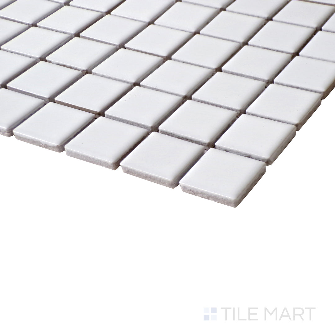 Side shot emphasizing the sleek, clean look of White 1" Square Matte Porcelain Glazed Mosaics, perfect for modern interiors.