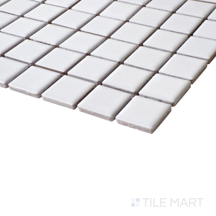 Side shot emphasizing the sleek, clean look of White 1" Square Matte Porcelain Glazed Mosaics, perfect for modern interiors.