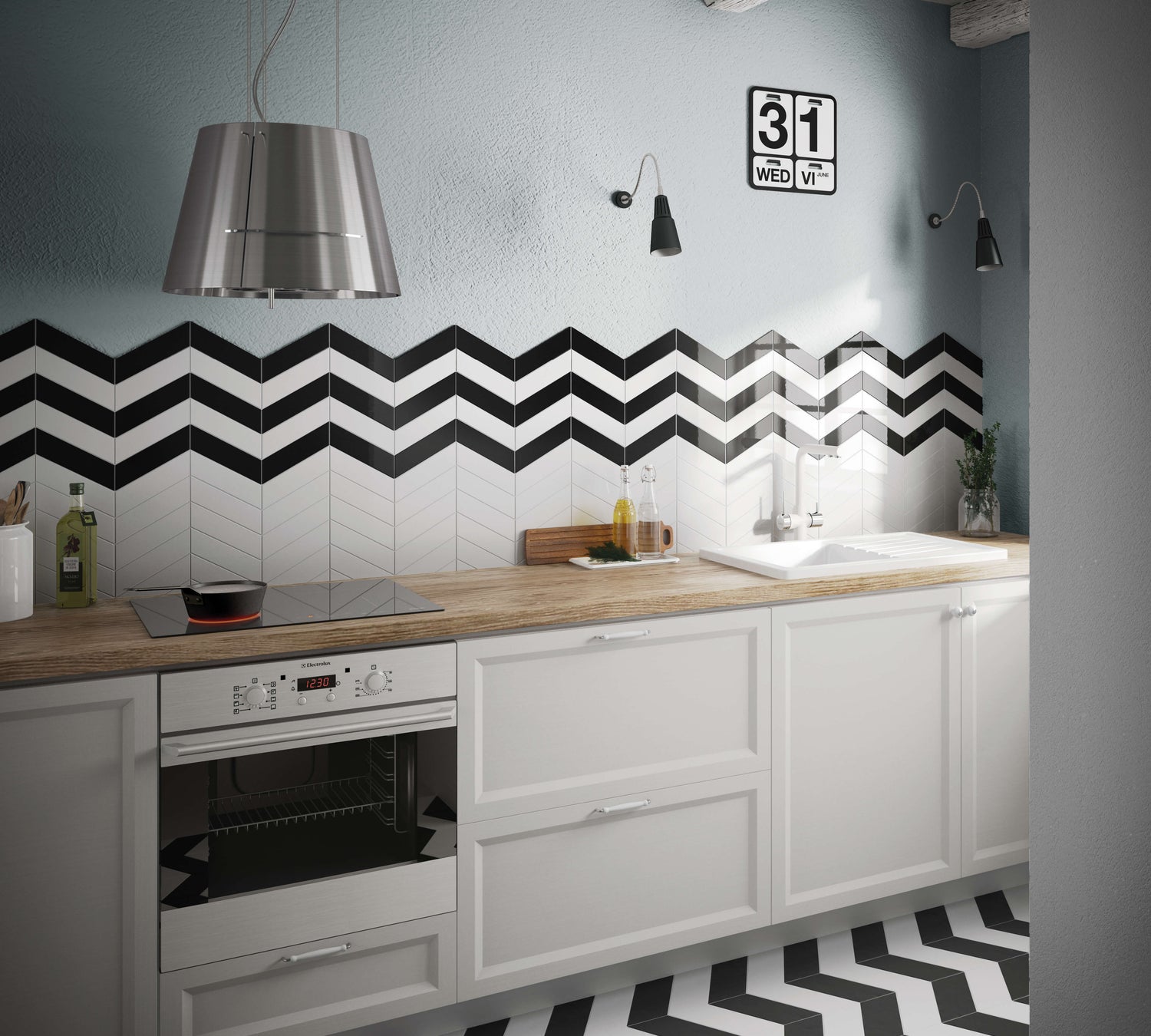 Shapes Chevron Porcelain Mosaic 9X13 White Glossy