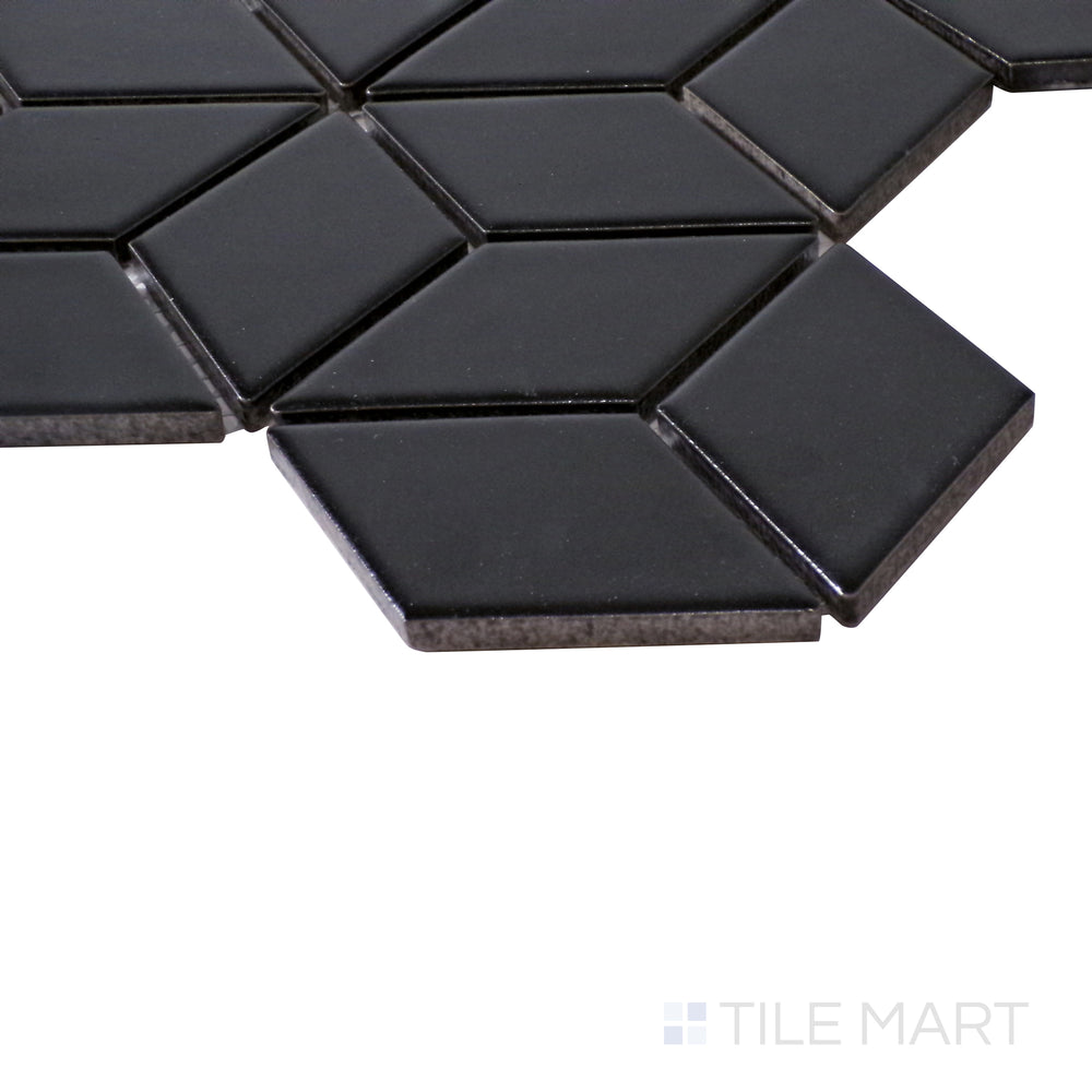 Modern and bold, this side shot captures the sleek geometry and refined matte finish of Black Cube Porcelain Mosaic.